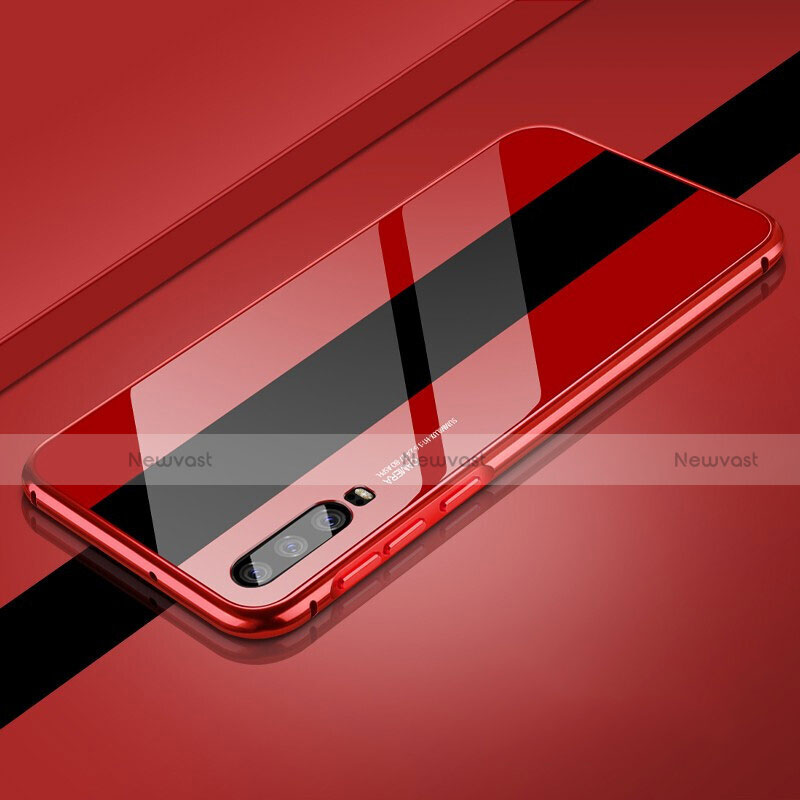 Luxury Aluminum Metal Frame Mirror Cover Case 360 Degrees T14 for Huawei P30 Red