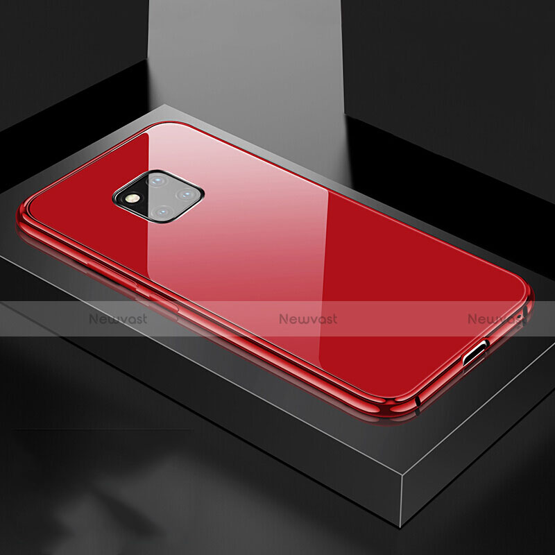 Luxury Aluminum Metal Frame Mirror Cover Case 360 Degrees T15 for Huawei Mate 20 Pro Red