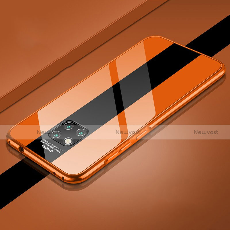 Luxury Aluminum Metal Frame Mirror Cover Case 360 Degrees T16 for Huawei Mate 20 Pro Orange