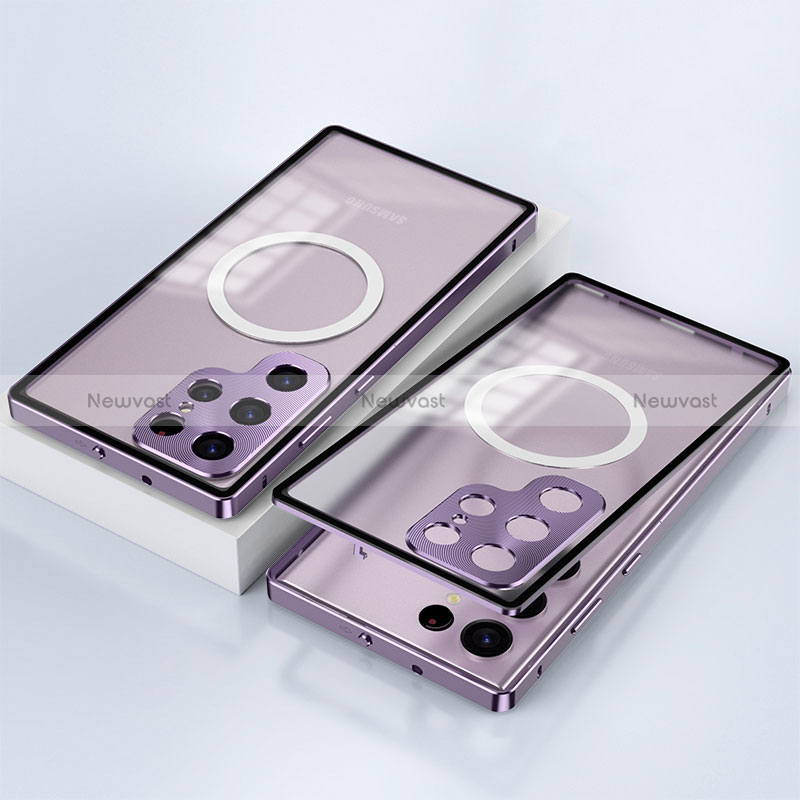 Luxury Aluminum Metal Frame Mirror Cover Case 360 Degrees with Mag-Safe Magnetic for Samsung Galaxy S21 Ultra 5G Purple