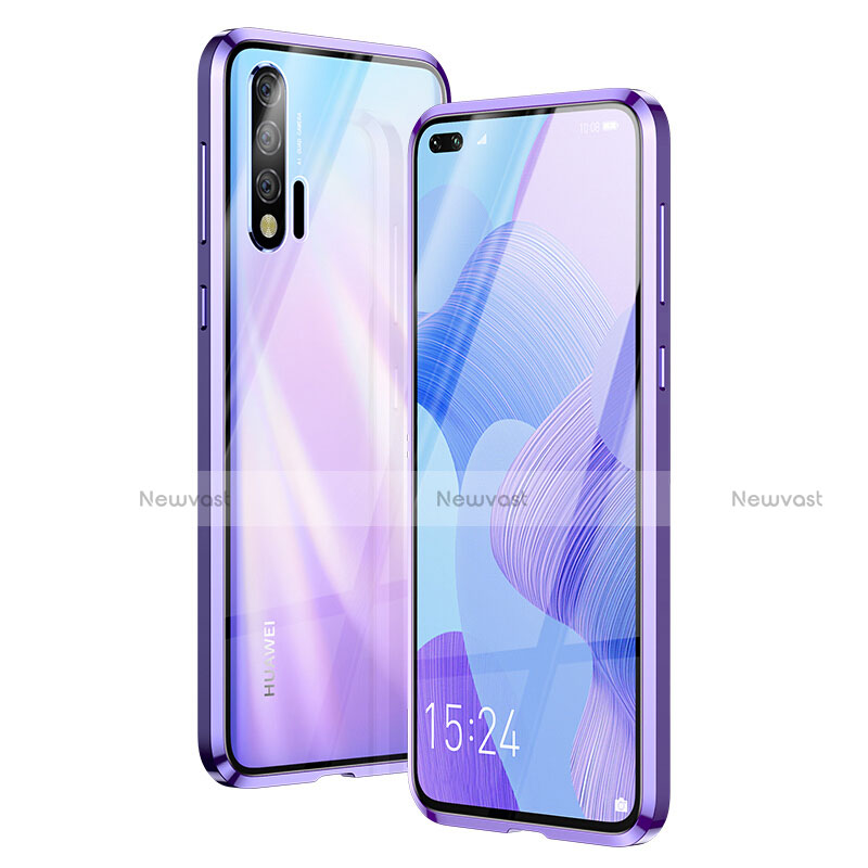 Luxury Aluminum Metal Frame Mirror Cover Case 360 Degrees Z01 for Huawei Nova 6 Purple