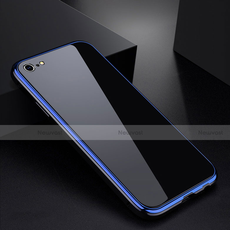 Luxury Aluminum Metal Frame Mirror Cover Case for Apple iPhone 6 Blue and Black