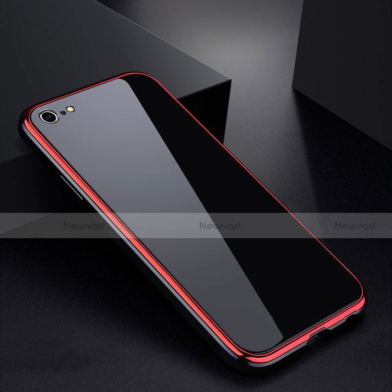 Luxury Aluminum Metal Frame Mirror Cover Case for Apple iPhone 6 Plus Red and Black