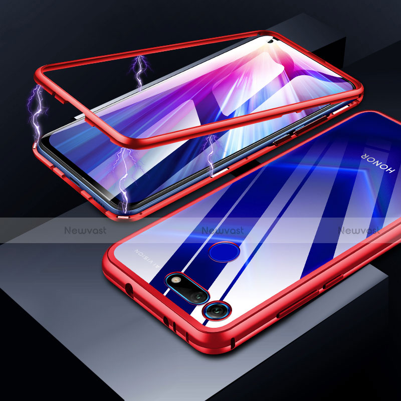 Luxury Aluminum Metal Frame Mirror Cover Case for Huawei Honor View 20 Red