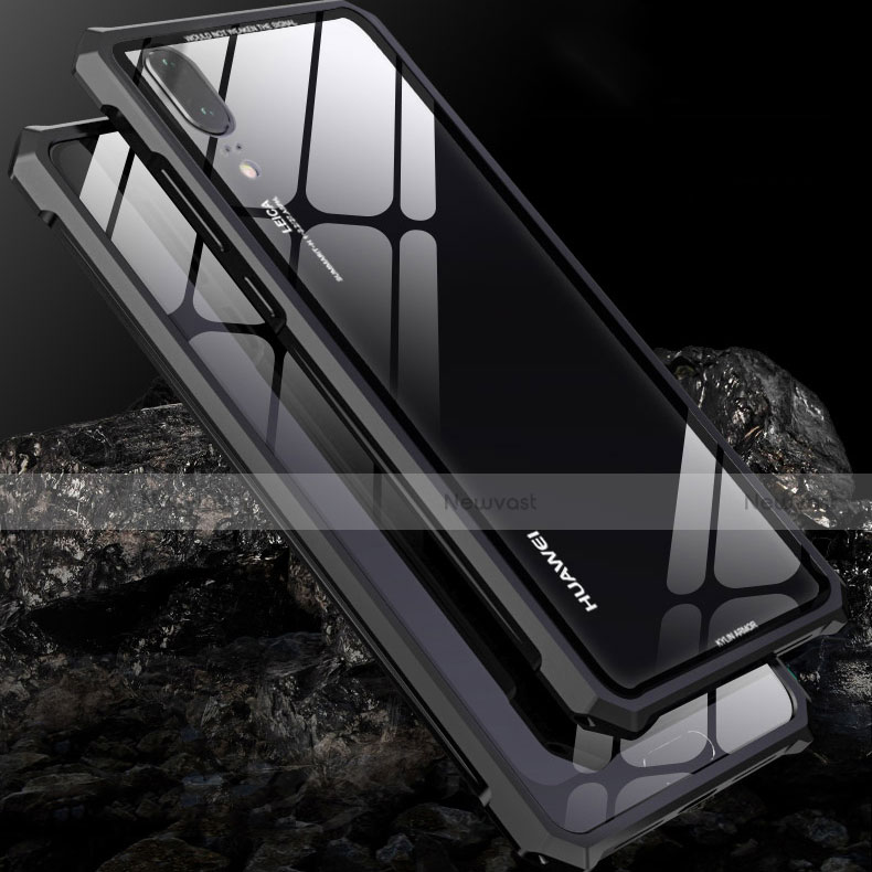 Luxury Aluminum Metal Frame Mirror Cover Case for Huawei P20 Black