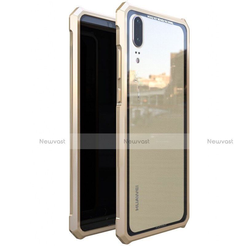 Luxury Aluminum Metal Frame Mirror Cover Case for Huawei P20 Gold