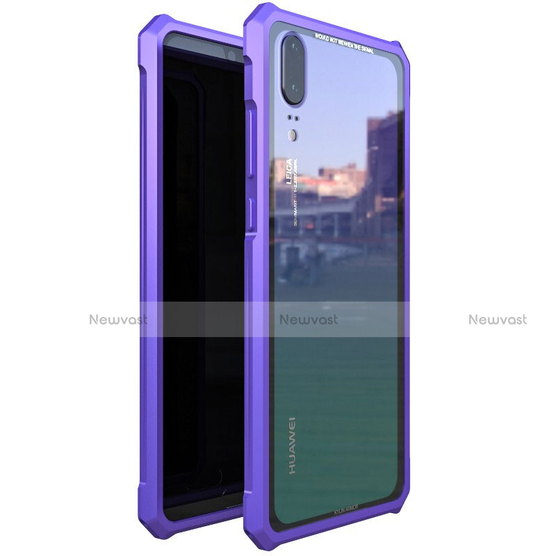 Luxury Aluminum Metal Frame Mirror Cover Case for Huawei P20 Purple