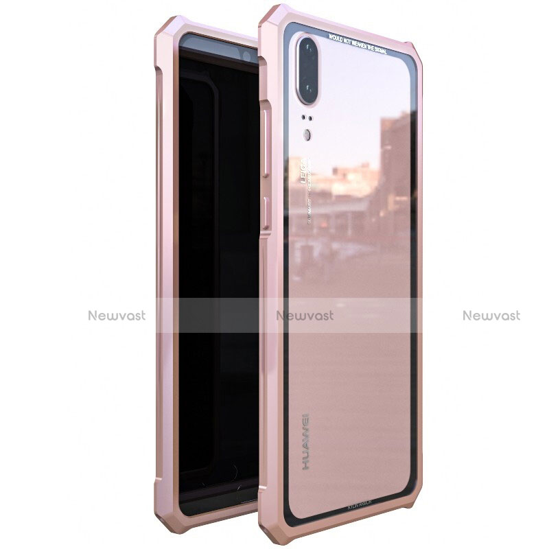 Luxury Aluminum Metal Frame Mirror Cover Case for Huawei P20 Rose Gold