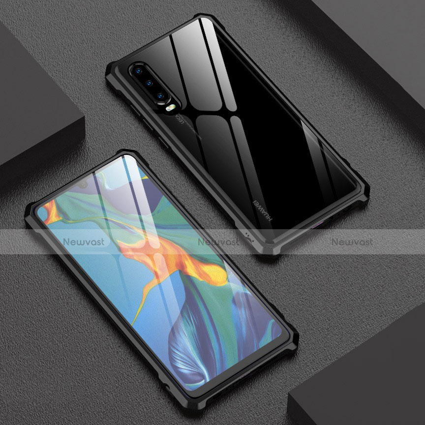 Luxury Aluminum Metal Frame Mirror Cover Case for Huawei P30 Black