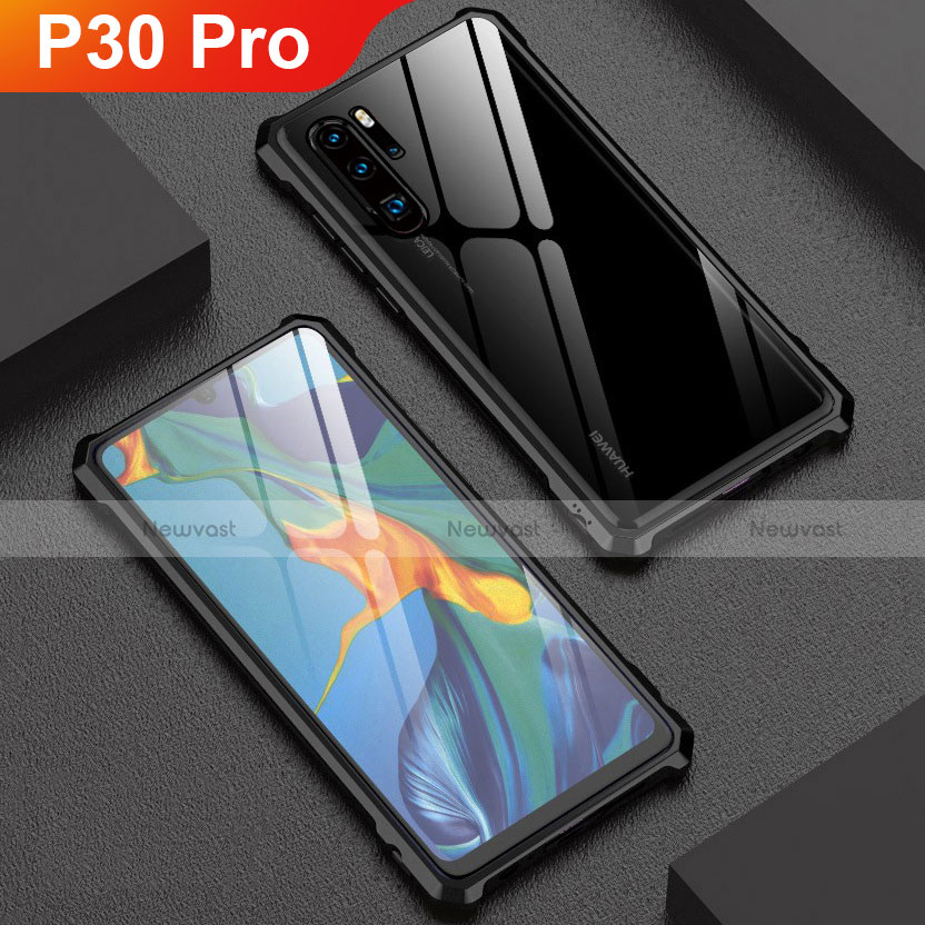 Luxury Aluminum Metal Frame Mirror Cover Case for Huawei P30 Pro New Edition Black