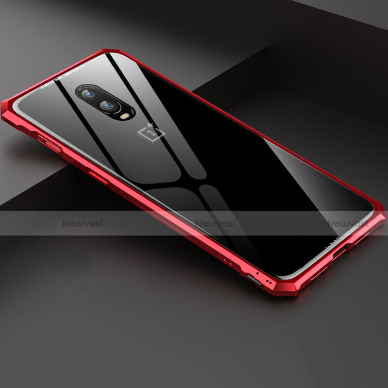 Luxury Aluminum Metal Frame Mirror Cover Case for OnePlus 6T Red