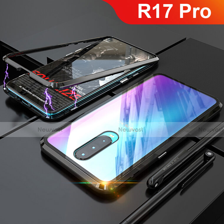 Luxury Aluminum Metal Frame Mirror Cover Case for Oppo R17 Pro Black