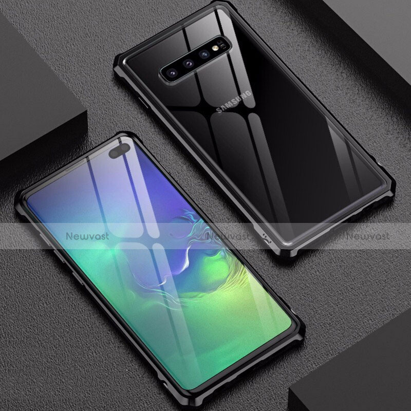 Luxury Aluminum Metal Frame Mirror Cover Case for Samsung Galaxy S10 Plus Black