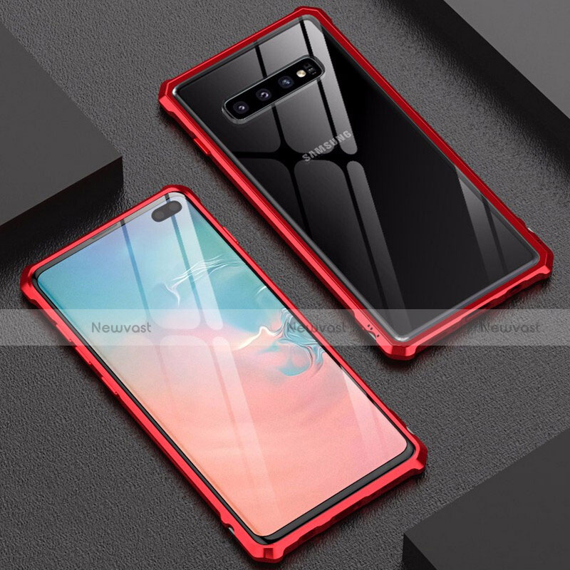 Luxury Aluminum Metal Frame Mirror Cover Case for Samsung Galaxy S10 Plus Red