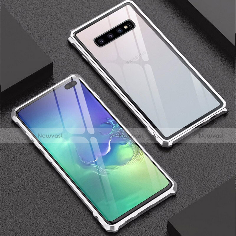 Luxury Aluminum Metal Frame Mirror Cover Case for Samsung Galaxy S10 Plus Silver