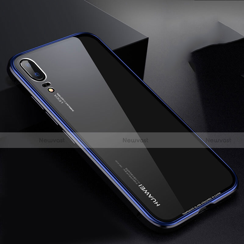 Luxury Aluminum Metal Frame Mirror Cover Case M01 for Huawei P20 Blue