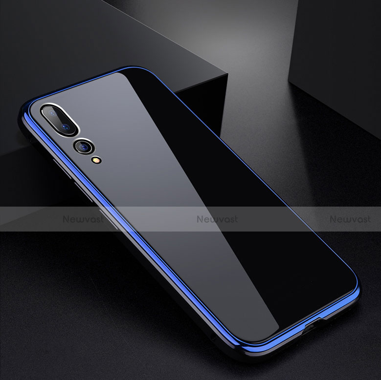 Luxury Aluminum Metal Frame Mirror Cover Case M01 for Huawei P20 Pro Blue and Black