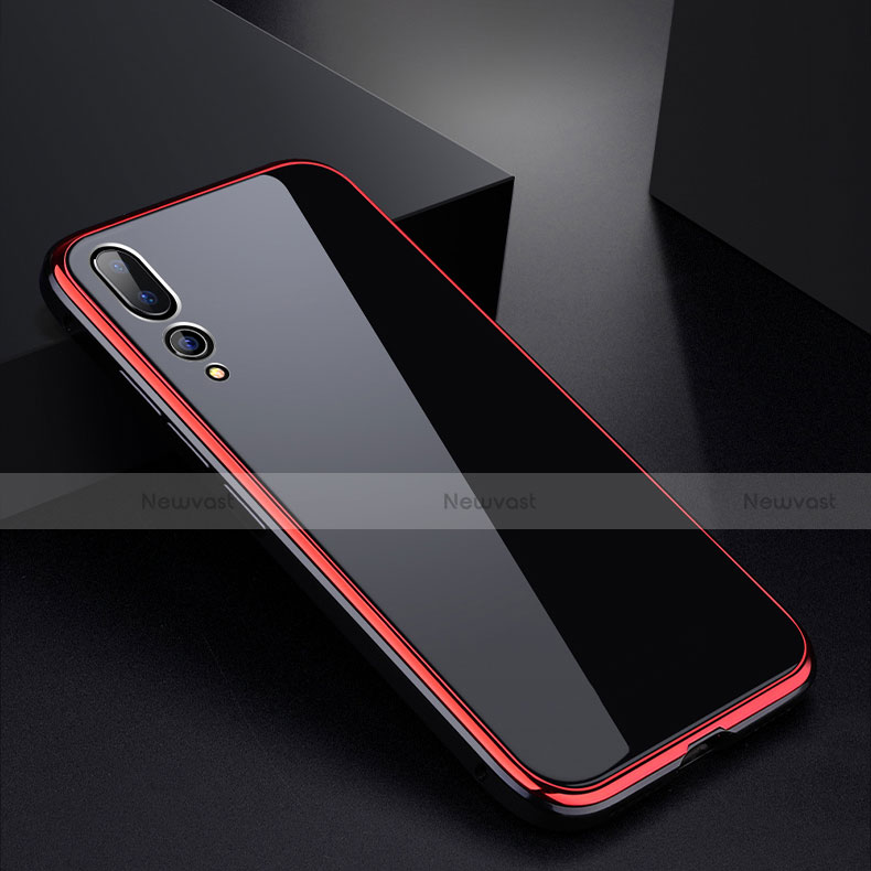 Luxury Aluminum Metal Frame Mirror Cover Case M01 for Huawei P20 Pro Red and Black