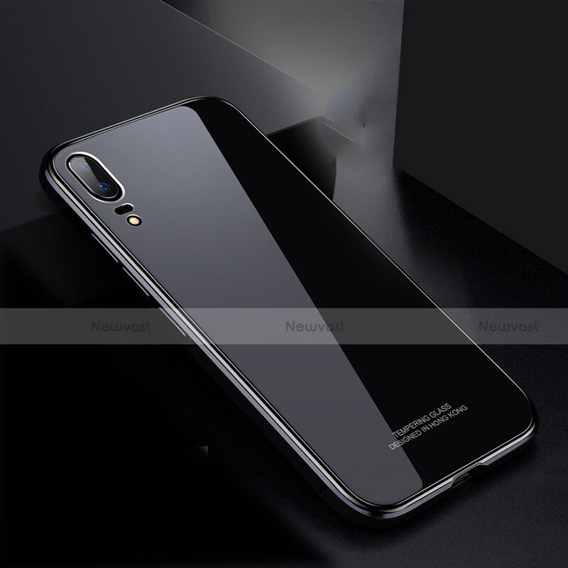 Luxury Aluminum Metal Frame Mirror Cover Case M02 for Huawei P20 Black