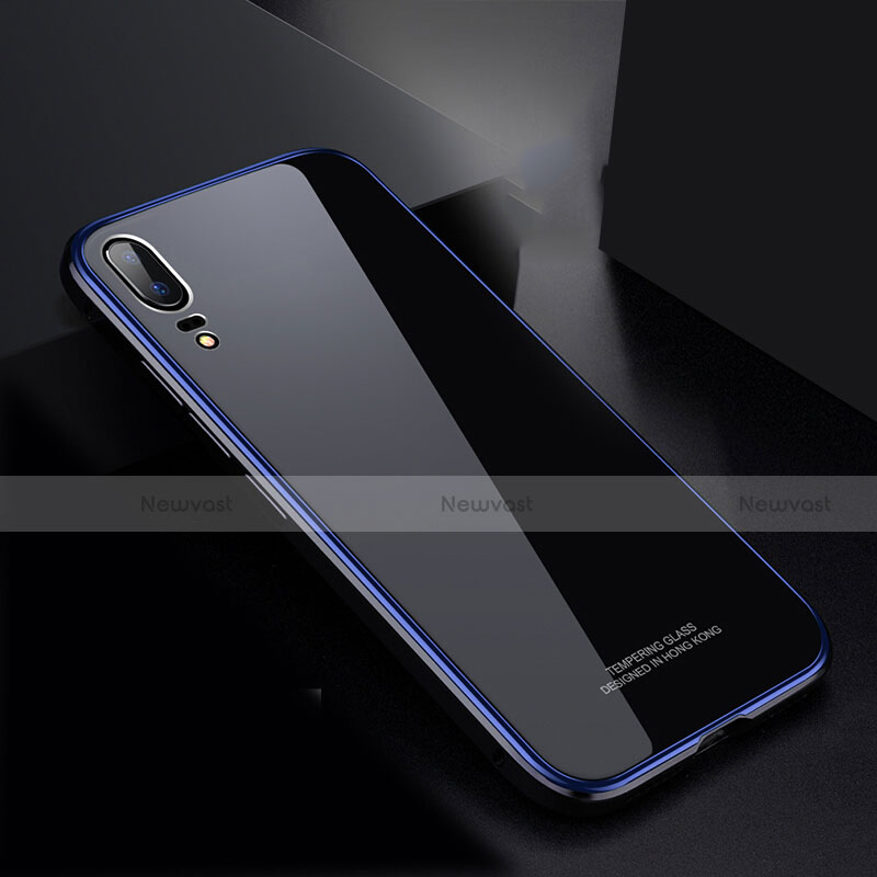 Luxury Aluminum Metal Frame Mirror Cover Case M02 for Huawei P20 Blue