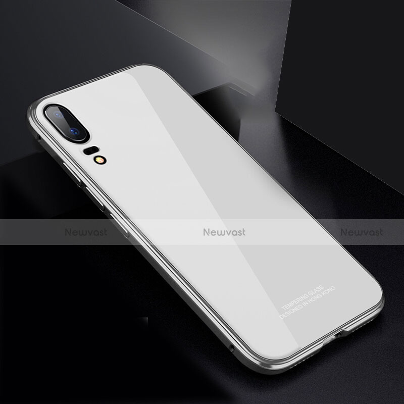 Luxury Aluminum Metal Frame Mirror Cover Case M02 for Huawei P20 White