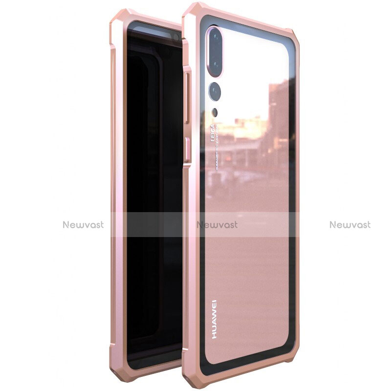 Luxury Aluminum Metal Frame Mirror Cover Case M03 for Huawei P20 Pro Rose Gold