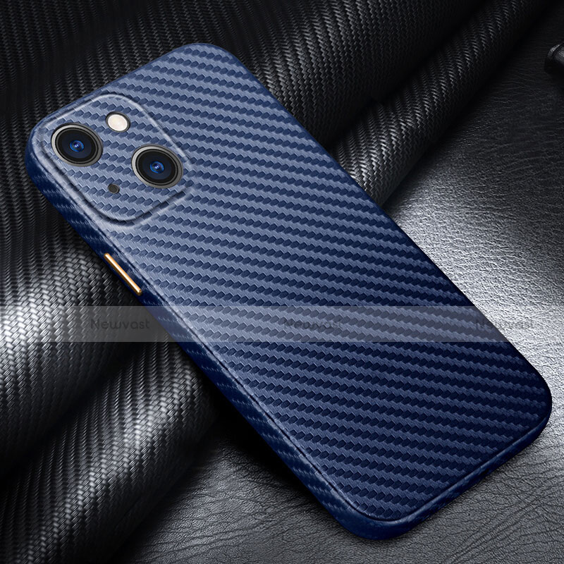 Luxury Carbon Fiber Twill Soft Case Cover for Apple iPhone 14 Blue