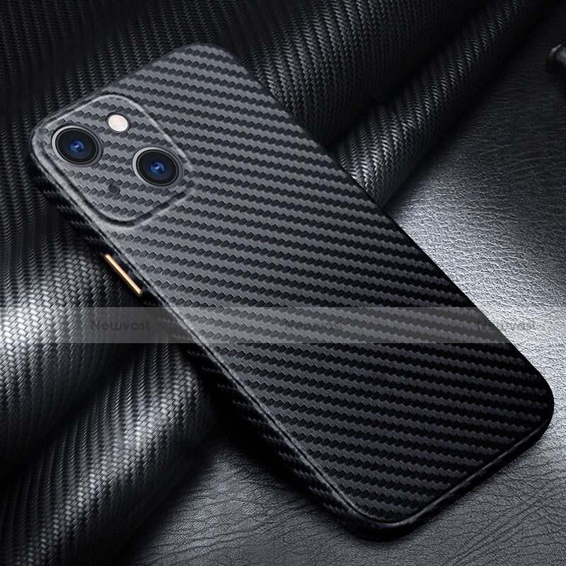 Luxury Carbon Fiber Twill Soft Case Cover for Apple iPhone 14 Plus Black