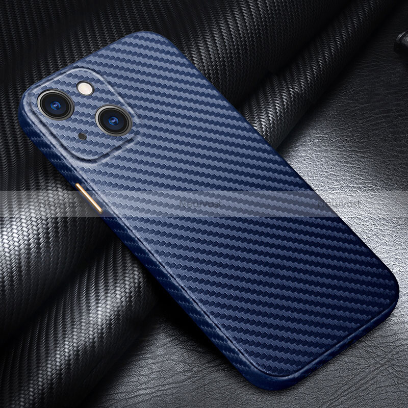 Luxury Carbon Fiber Twill Soft Case Cover for Apple iPhone 15 Blue