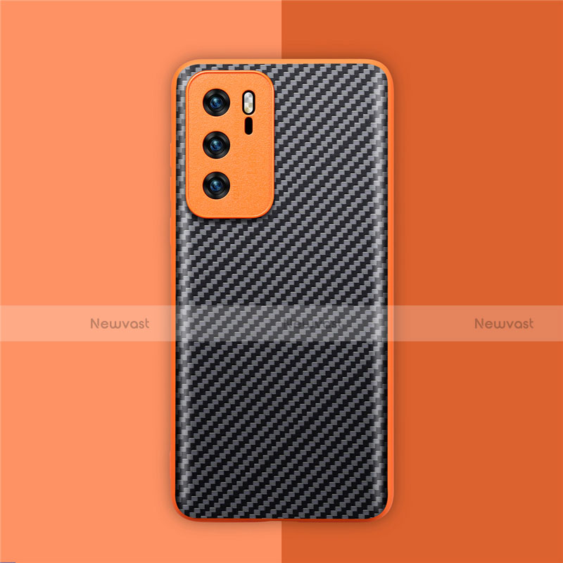 Luxury Carbon Fiber Twill Soft Case Cover for Huawei P40 Orange