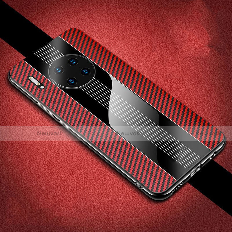 Luxury Carbon Fiber Twill Soft Case T01 for Huawei Mate 30E Pro 5G Red