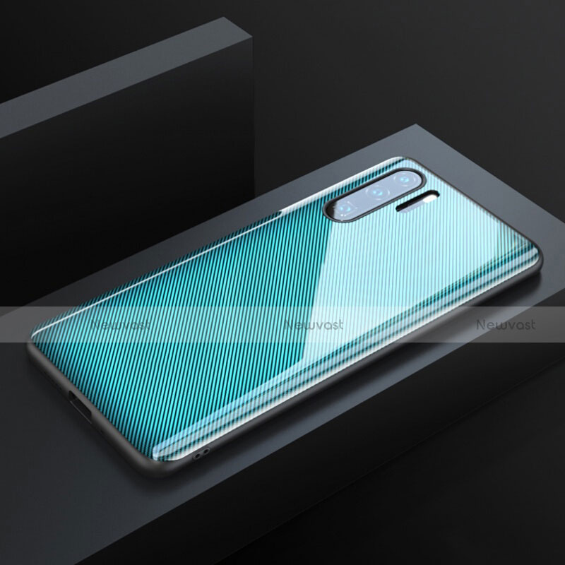 Luxury Carbon Fiber Twill Soft Case T01 for Huawei P30 Pro New Edition Cyan