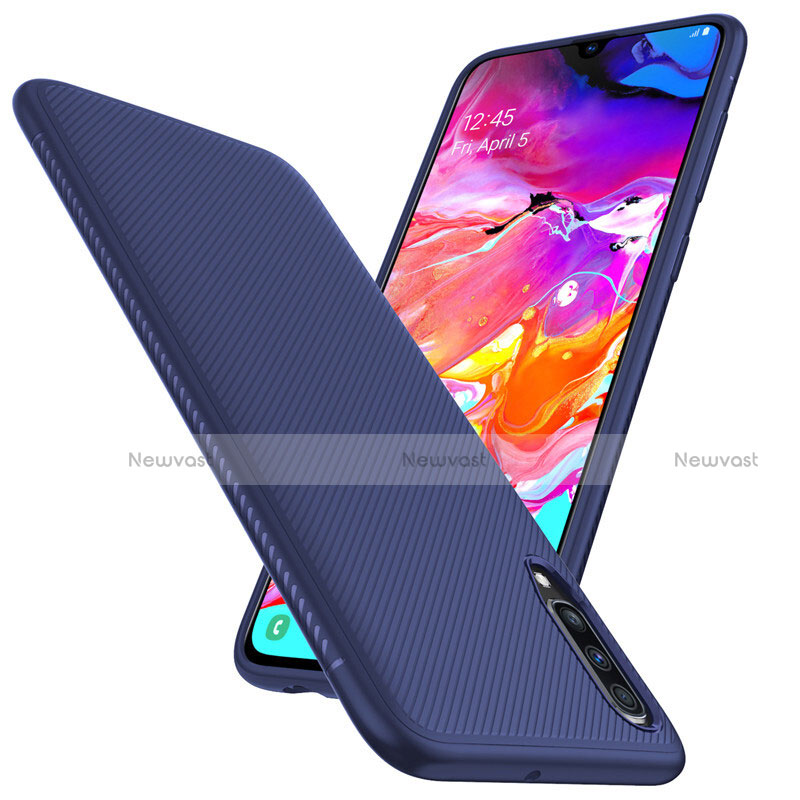 Luxury Carbon Fiber Twill Soft Case T02 for Samsung Galaxy A70 Blue