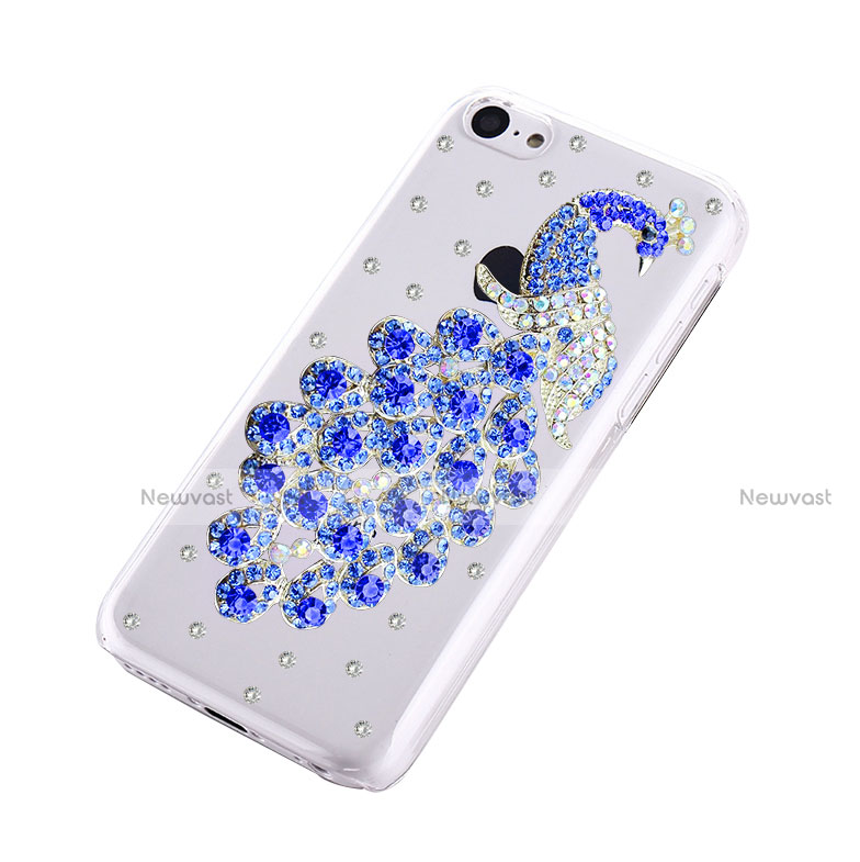 Luxury Diamond Bling Peacock Hard Rigid Case Cover for Apple iPhone 5C Blue