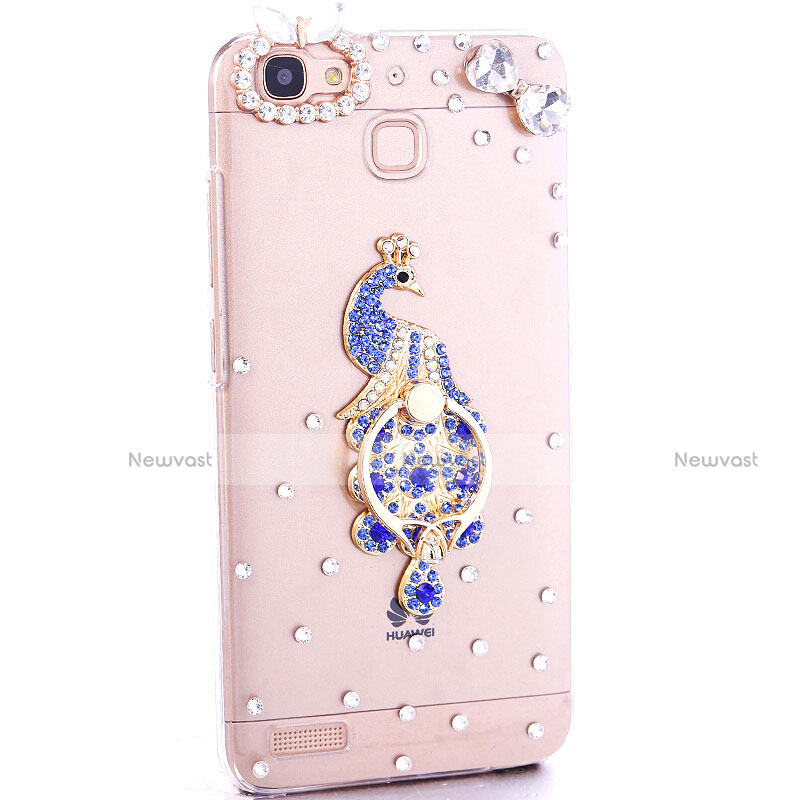 Luxury Diamond Bling Peacock Hard Rigid Case Cover for Huawei Enjoy 5S Blue