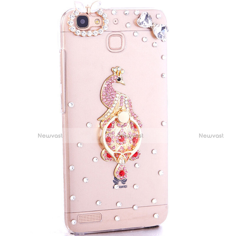 Luxury Diamond Bling Peacock Hard Rigid Case Cover for Huawei Enjoy 5S Red