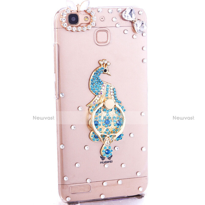 Luxury Diamond Bling Peacock Hard Rigid Case Cover for Huawei G8 Mini Sky Blue