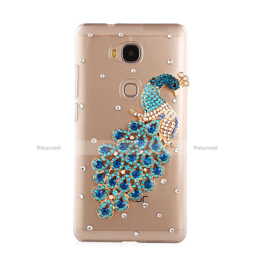 Luxury Diamond Bling Peacock Hard Rigid Case Cover for Huawei Honor Play 5X Blue