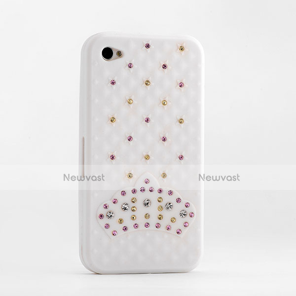 Luxury Diamond Bling Silicone Gel Soft Cover for Apple iPhone 4 White