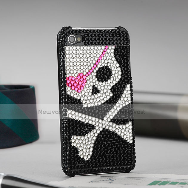 Luxury Diamond Bling Skull Hard Rigid Case Cover for Apple iPhone 4S Black