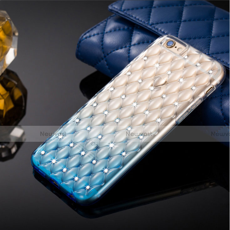 Luxury Diamond Bling Transparent Gel Gradient Soft Case for Apple iPhone 6S Plus Blue