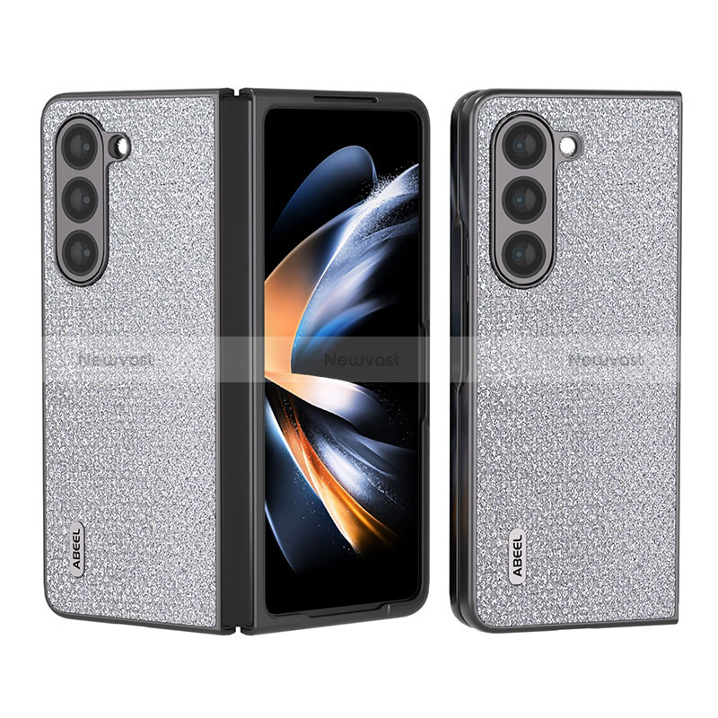 Luxury Leather Matte Finish and Plastic Back Cover Case AD1 for Samsung Galaxy Z Fold5 5G Gray