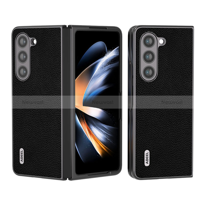 Luxury Leather Matte Finish and Plastic Back Cover Case AD8 for Samsung Galaxy Z Fold5 5G Black