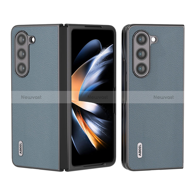 Luxury Leather Matte Finish and Plastic Back Cover Case AD8 for Samsung Galaxy Z Fold5 5G Gray