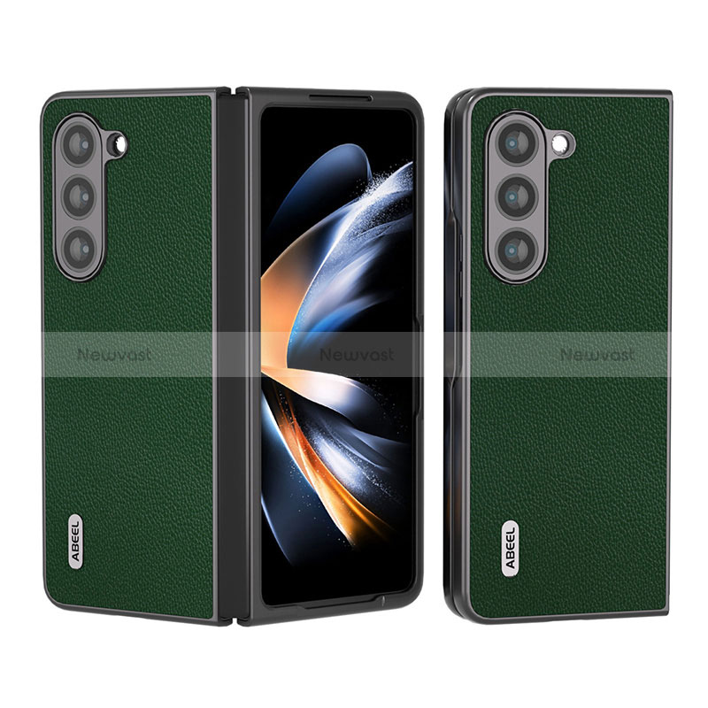 Luxury Leather Matte Finish and Plastic Back Cover Case AD8 for Samsung Galaxy Z Fold5 5G Green