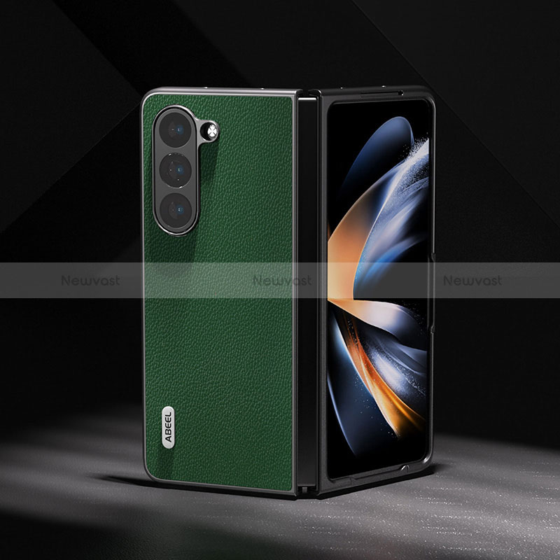 Luxury Leather Matte Finish and Plastic Back Cover Case AD9 for Samsung Galaxy Z Fold5 5G Green