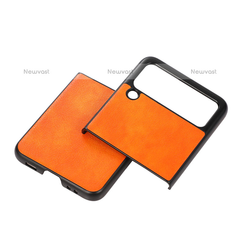 Luxury Leather Matte Finish and Plastic Back Cover Case B01 for Samsung Galaxy Z Flip3 5G