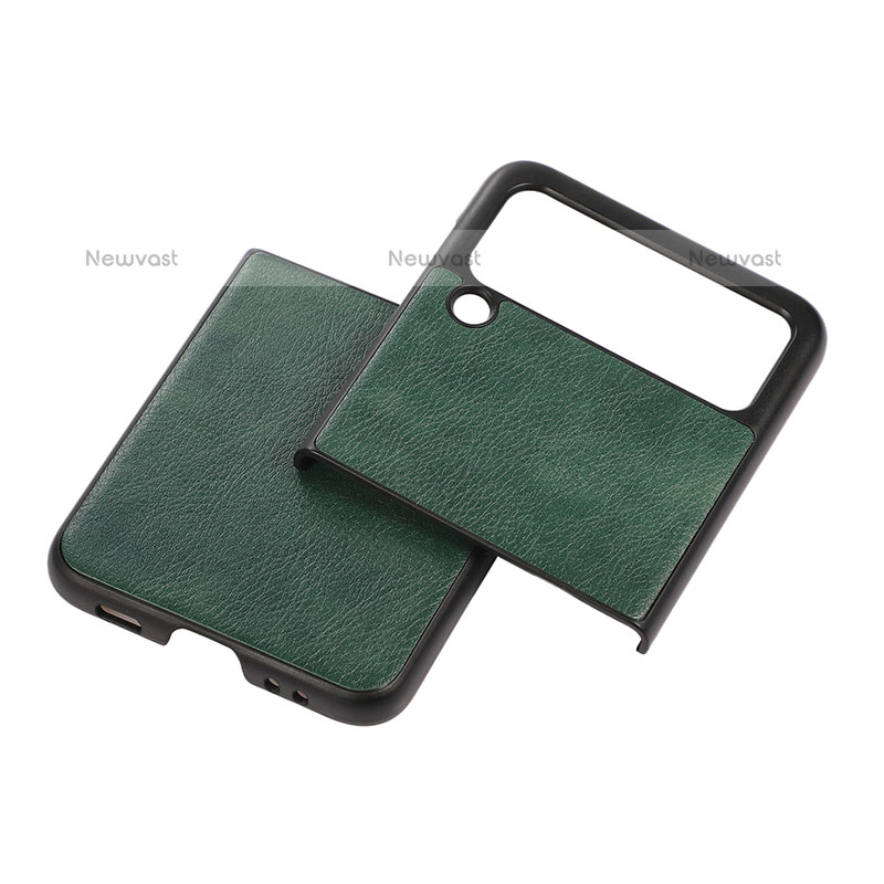 Luxury Leather Matte Finish and Plastic Back Cover Case B01 for Samsung Galaxy Z Flip3 5G