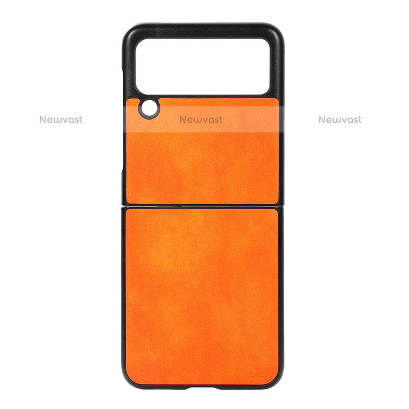 Luxury Leather Matte Finish and Plastic Back Cover Case B01 for Samsung Galaxy Z Flip3 5G Orange