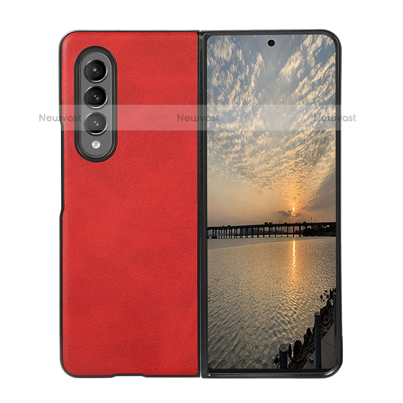 Luxury Leather Matte Finish and Plastic Back Cover Case B01 for Samsung Galaxy Z Fold3 5G Red